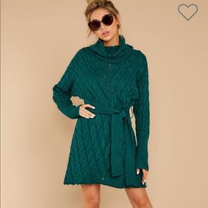Cable Knit Teal Green Sweater Dress